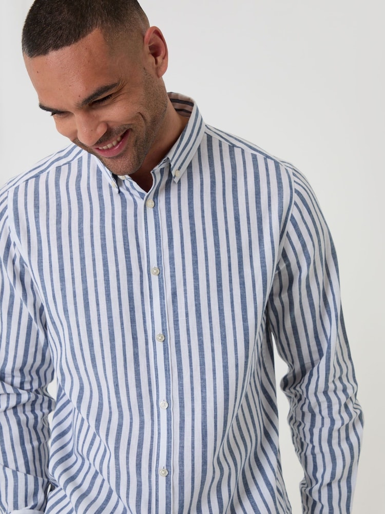 Threadbare Light Blue Stripe Linen Long Sleeve Shirt - Image 4 of 4