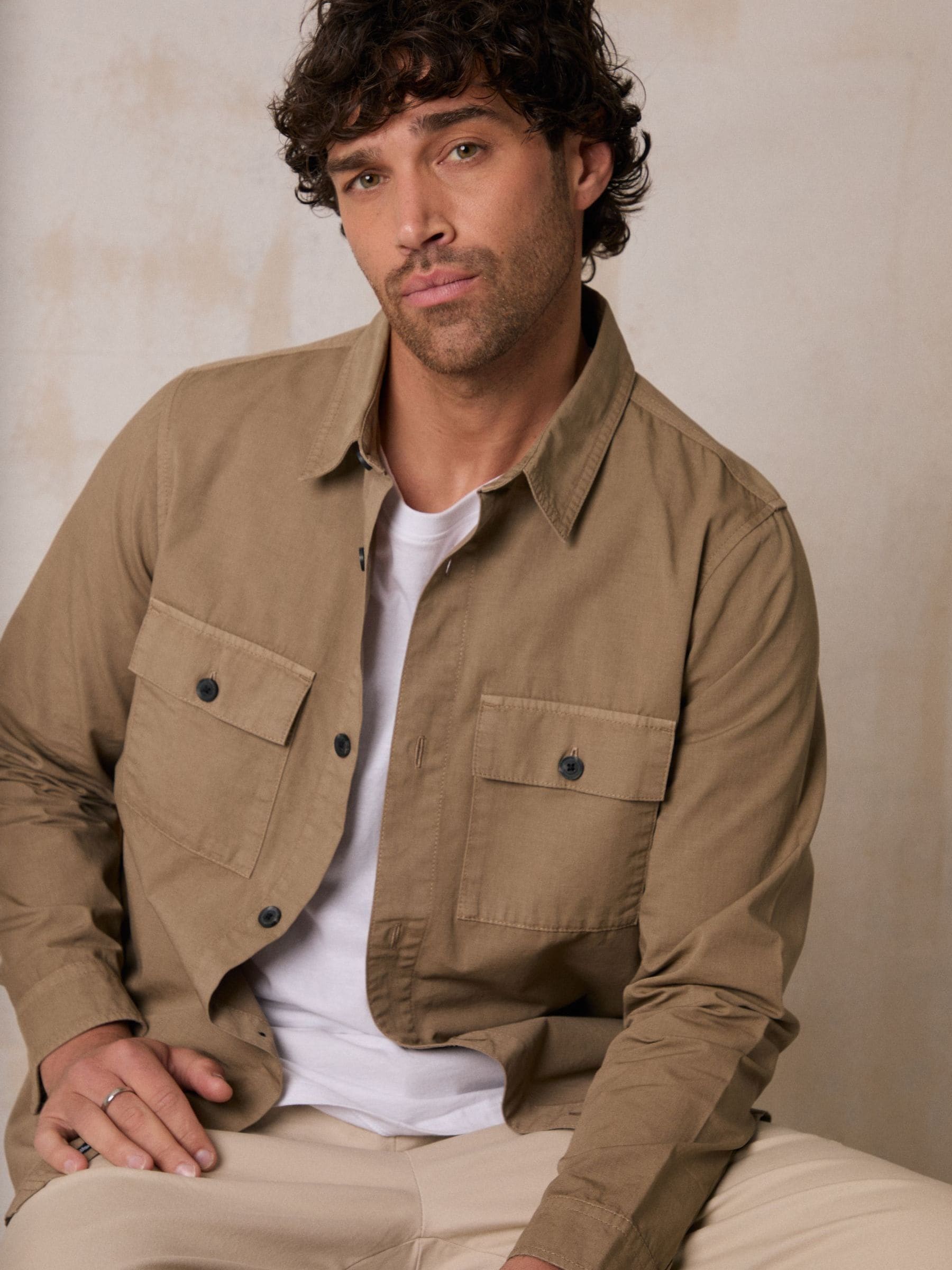 Threadbare Men's Brown The Lightweight Cotton Shacket In Taupe - Image 2