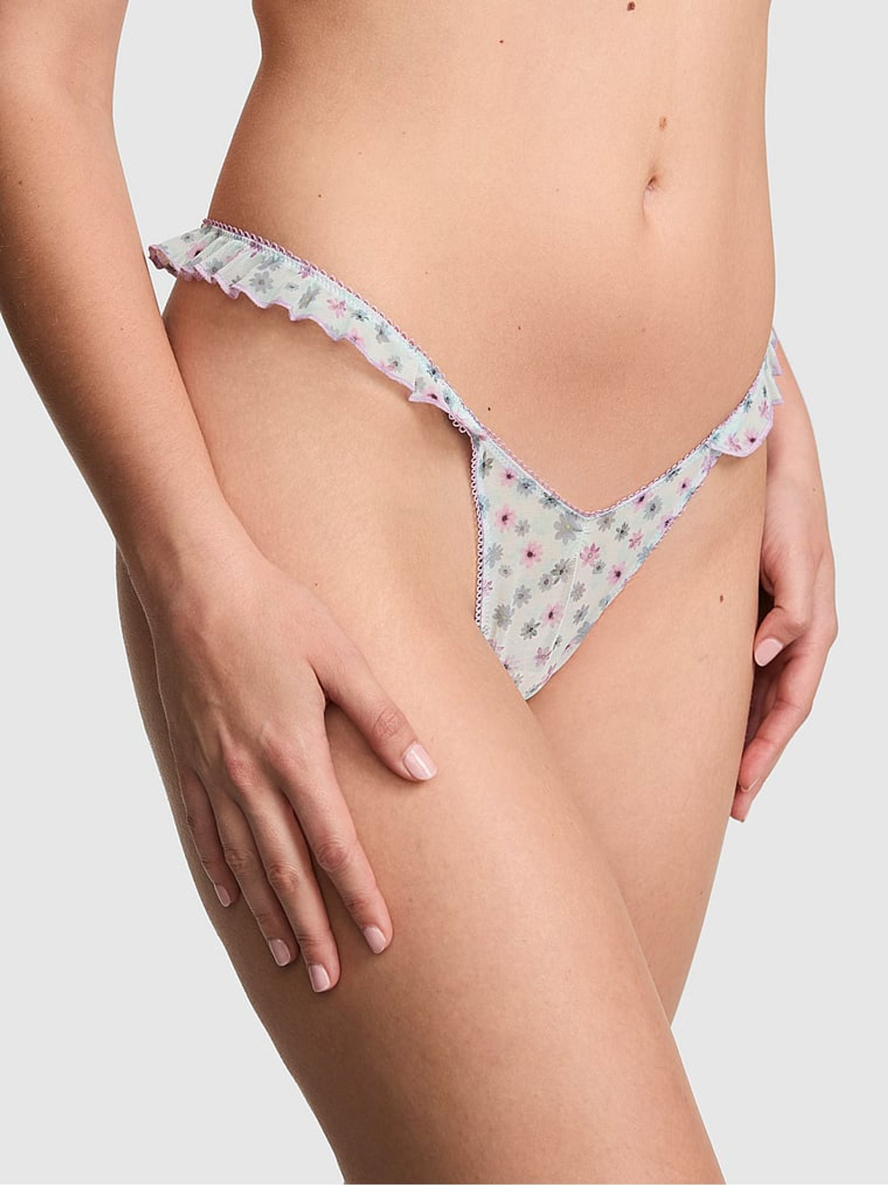 Victoria's Secret PINK Spray Blue Floral Thong Mesh Knickers