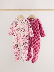 Rozo/Crveno Mašna - Mikro runo Dvosmerni rar bebe Sleepsuits 2 paket - Slika 1 od 9