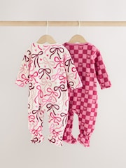 Rozo/Crveno Mašna - Mikro runo Dvosmerni rar bebe Sleepsuits 2 paket - Slika 4 od 9