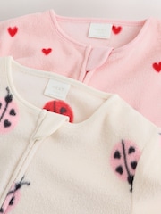 Pink/Cream Ladybird Micro Fleece Two Way Zip Baby Sleepsuits 2 Pack - Image 11 of 13