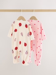 Pink/Cream Ladybird Micro Fleece Two Way Zip Baby Sleepsuits 2 Pack - Image 7 of 13