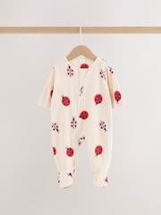 Pink/Cream Ladybird Micro Fleece Two Way Zip Baby Sleepsuits 2 Pack - Image 8 of 13