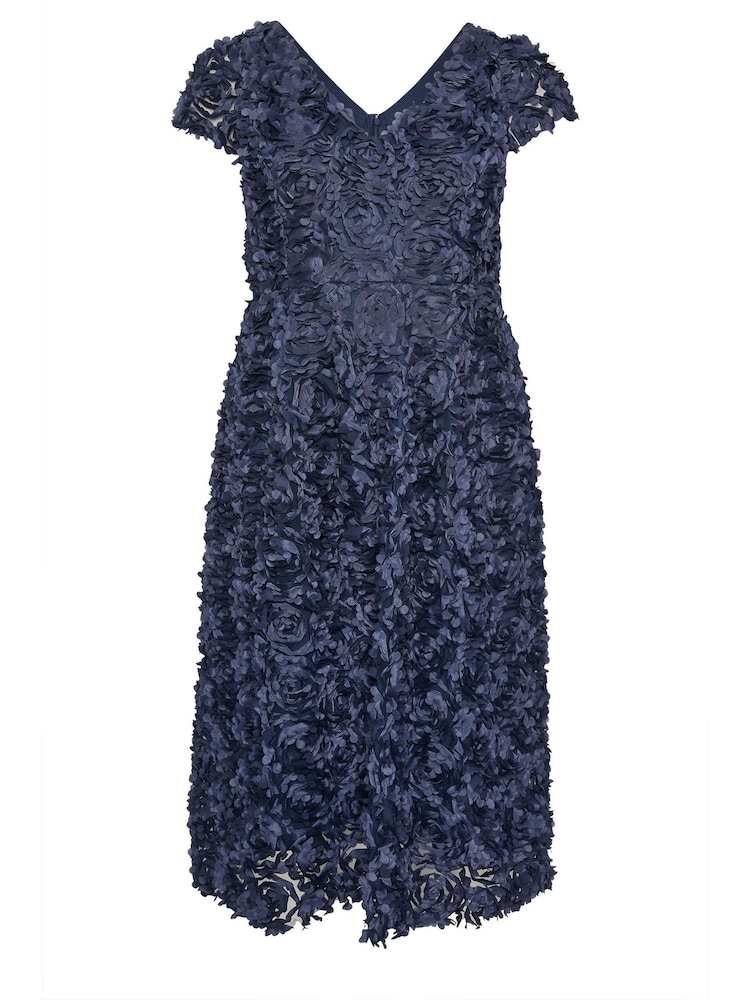 Yours Curve Blue London 3D Floral Sleeve Skater Dress - Image 5 of 5
