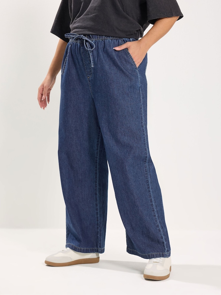 Yours Curve Navy Wide Leg Jeans - Image 1 of 5 Yours Curve Navy Wide Leg Jeans - Image 1 of 5