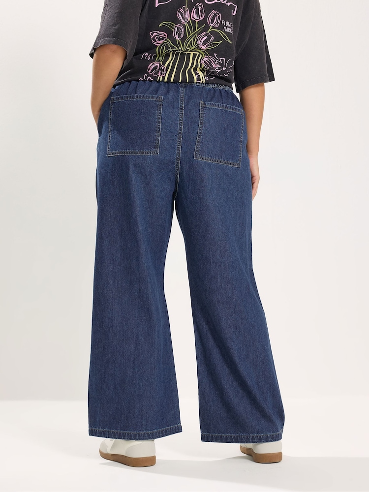 Yours Curve Navy Wide Leg Jeans - Image 2 of 5 Yours Curve Navy Wide Leg Jeans - Image 2 of 5