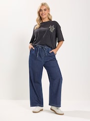 Yours Curve Navy Wide Leg Jeans - Image 3 of 5