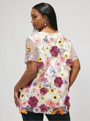 Yours Curve White London 3D Floral T-Shirt - Image 2 of 5