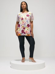 Yours Curve White London 3D Floral T-Shirt - Image 4 of 5