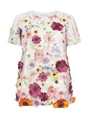 Yours Curve White London 3D Floral T-Shirt - Image 5 of 5