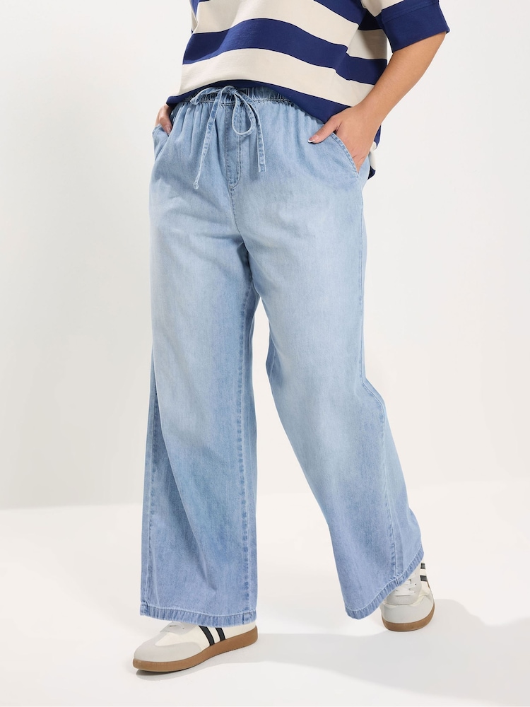 Yours Curve Blue Wide Leg Jeans - Image 1 of 5 Yours Curve Blue Wide Leg Jeans - Image 1 of 5