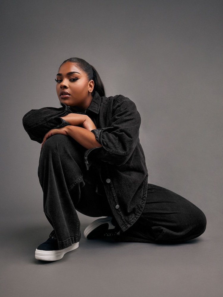 Yours Curve Black Wide Leg Puddle Jeans - Image 2 of 5 Yours Curve Black Wide Leg Puddle Jeans - Image 2 of 5