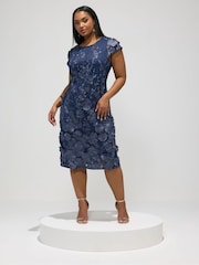 Yours Curve Blue London 3D Floral Shift Dress - Image 3 of 5