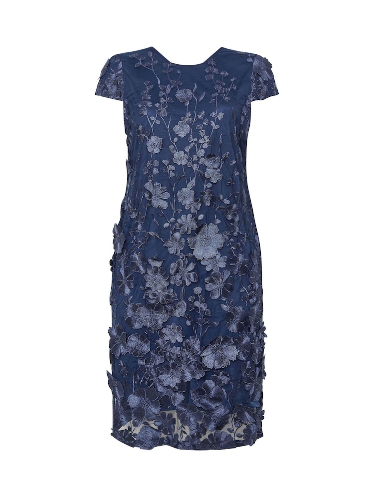 Yours Curve Blue London 3D Floral Shift Dress - Image 5 of 5
