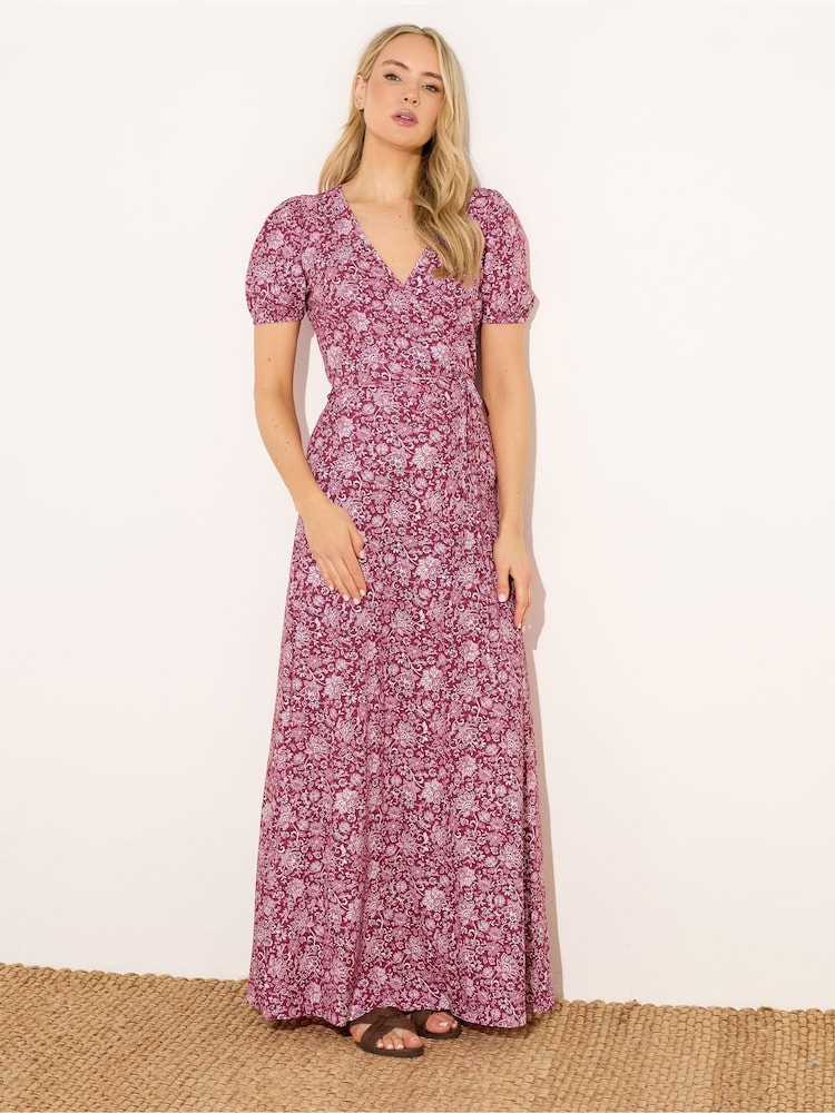 Long Tall Sally Red Floral Wrap Maxi Dress - Image 1 of 5 Long Tall Sally Red Floral Wrap Maxi Dress - Image 1 of 5