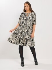 Yours Curve Black Abstract Tie Neck Dress - Image 1 of 5
