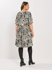 Yours Curve Black Abstract Tie Neck Dress - Image 3 of 5