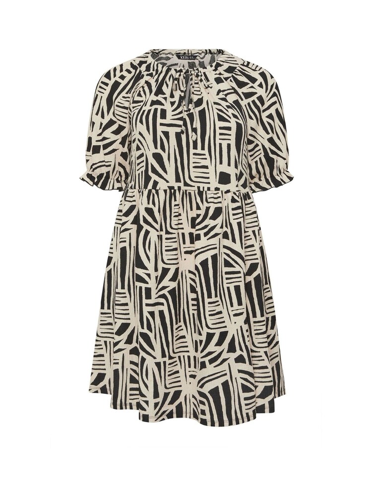 Yours Curve Black Abstract Tie Neck Dress - Image 5 of 5