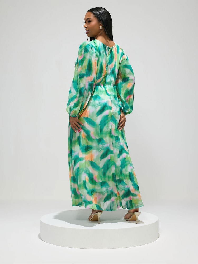 Buy Yours Curve Green London Long Sleeve Pleated Maxi Dress from the Next  UK online shop
