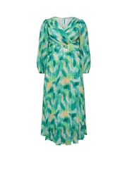 Yours Curve Green London Long Sleeve Pleated Maxi Dress - Image 5 of 5