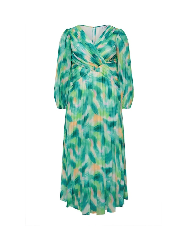 Yours Curve Green London Long Sleeve Pleated Maxi Dress - Image 5 of 5