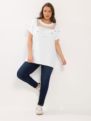 Yours Curve White Heart Embroidery Slash Top - Image 2 of 5