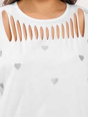 Yours Curve White Heart Embroidery Slash Top - Image 4 of 5