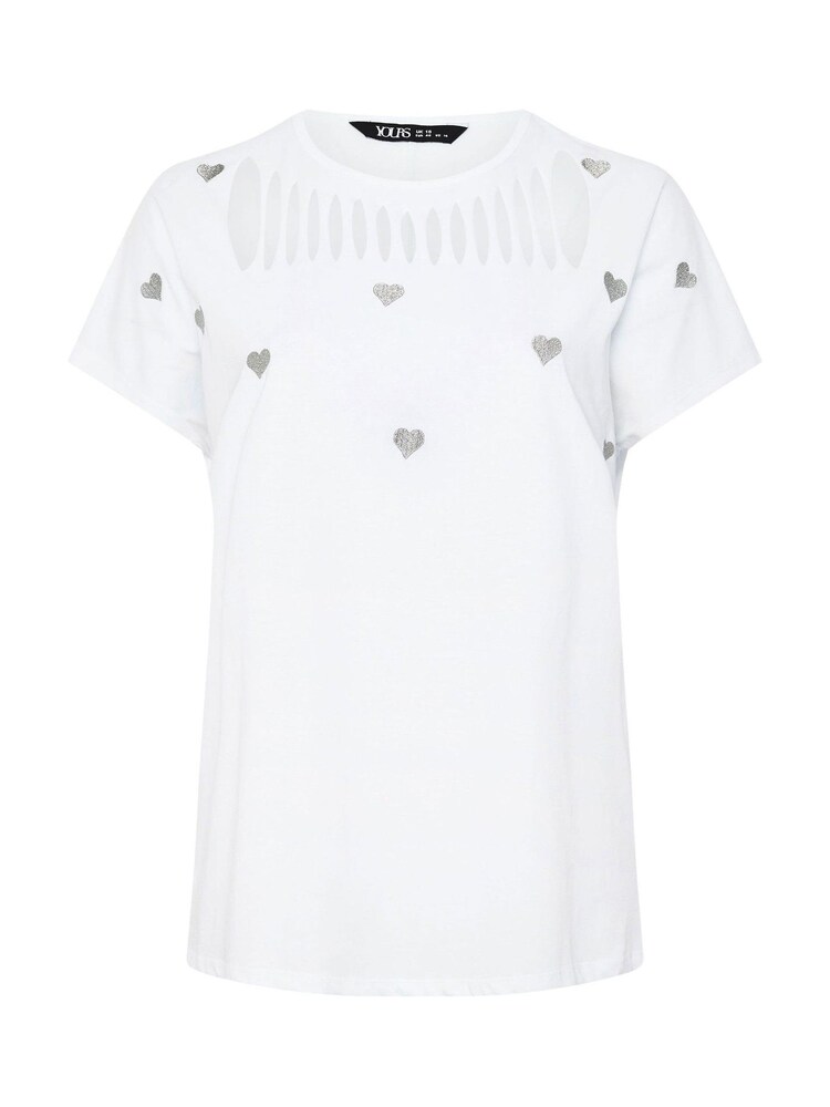 Yours Curve White Heart Embroidery Slash Top - Image 5 of 5