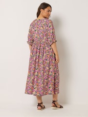 Yours Curve Black Raglan Prairie Dress - Image 4 of 6