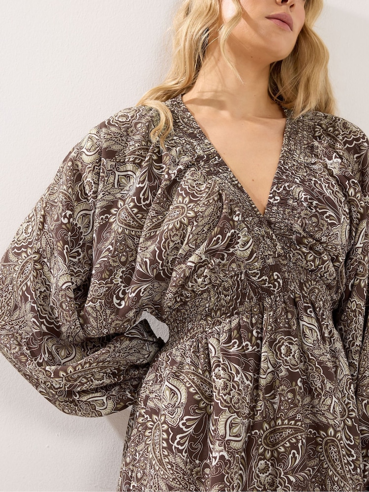 brown paisley dress Riba Midi - wearing a size S.Style LTS Women's Tall Chocolate Brown