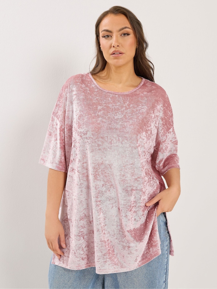 Yours Curve Pink Velour Drop Sleeve Top - Image 1 of 6