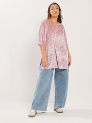 Yours Curve Pink Velour Drop Sleeve Top - Image 2 of 6