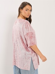Yours Curve Pink Velour Drop Sleeve Top - Image 3 of 6
