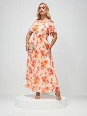 Yours Curve White London Floral Square Neck Pleated Maxi Dress - Image 1 of 5