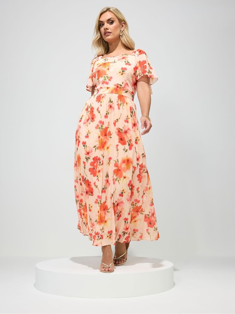 Yours Curve White London Floral Square Neck Pleated Maxi Dress - Image 2 of 5