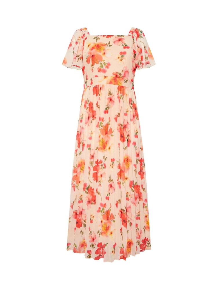 Yours Curve White London Floral Square Neck Pleated Maxi Dress - Image 5 of 5