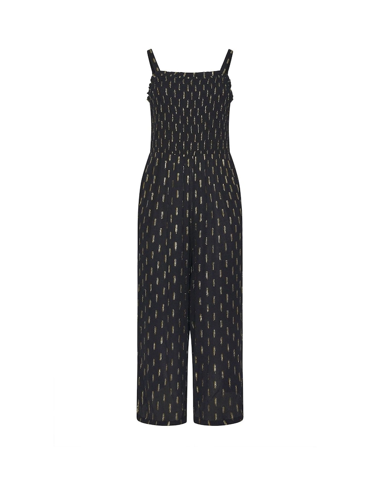 Yours Curve Black Crickle Metallic Wide Leg Jumpsuit - Image 1 of 1