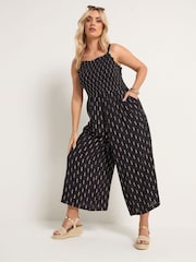 Yours Curve Black Crickle Metallic Wide Leg Jumpsuit - Image 2 of 5