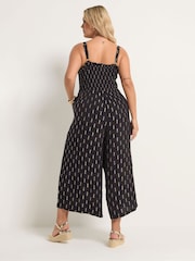 Yours Curve Black Crickle Metallic Wide Leg Jumpsuit - Image 3 of 5