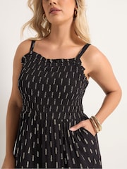 Yours Curve Black Crickle Metallic Wide Leg Jumpsuit - Image 4 of 5