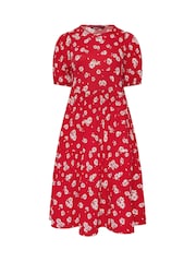 Yours Curve Red Puff Sleeve Tiered Dress - Image 5 of 5
