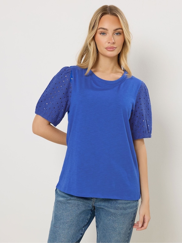 M&Co Light Blue Broderie Puff Sleeve T-Shirt - Image 2 of 6