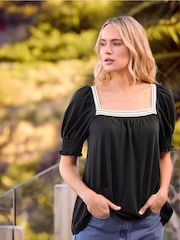 Long Tall Sally Black Lace Square Neck T-Shirt - Image 1 of 3