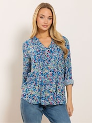 M&Co Blue Long Sleeve Pintuck Blouse - Image 1 of 5