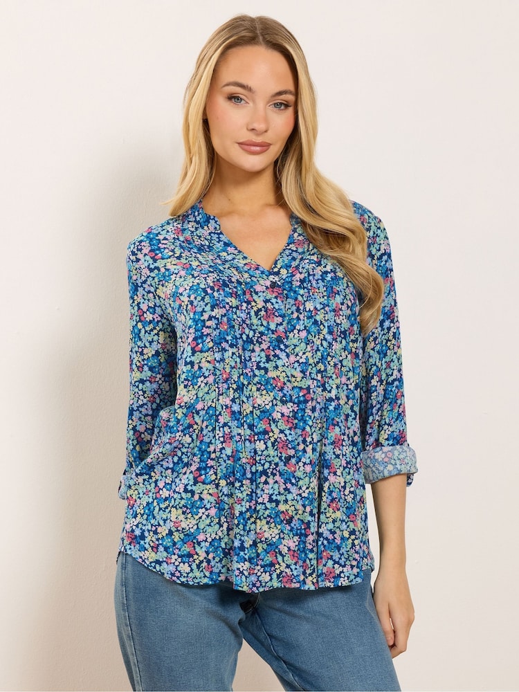 M&Co Blue Long Sleeve Pintuck Blouse - Image 1 of 5