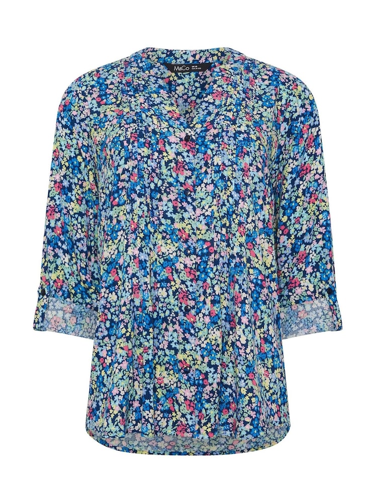 M&Co Blue Long Sleeve Pintuck Blouse - Image 5 of 5