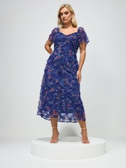 Blau - Yours Curve London Maxikleid mit Rüschen - Bild 2 von 5