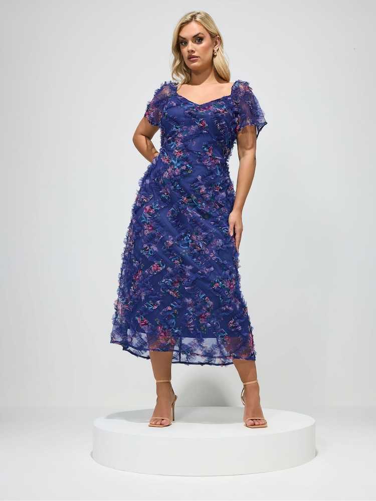 Blau - Yours Curve London Maxikleid mit Rüschen - Bild 2 von 5