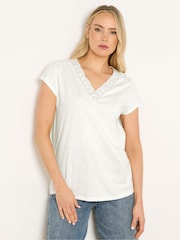 Long Cream Lace Insert Neck Top - Image 1 of 5